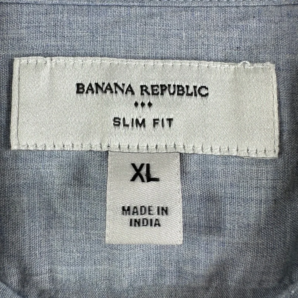 Banana Republic Mens XL‎ Slim Fit Short Sleeve Organic Cotton Button Down Shirt